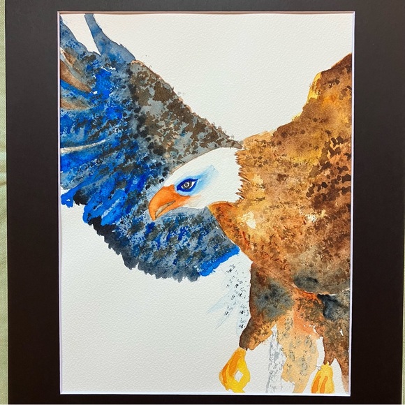Watercolor Bird Animal Wall Art, Eagle Painting Framed in Acid Free Art Kit - Picture 1 of 4